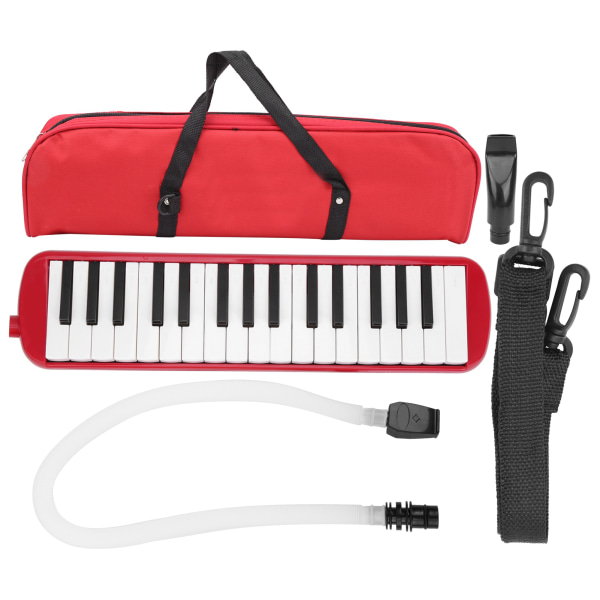 IRIN Melodica 32 Key Wind Musical Instrument Passer for nybegynnere treningsveske (rød)