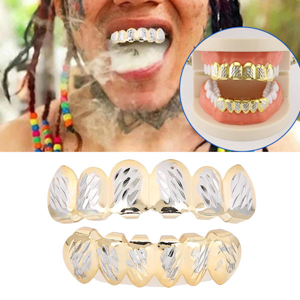 Guld Tänder Set Tvåfärgad mässing Utsökt tänder tillbehör för Halloween Party Gift