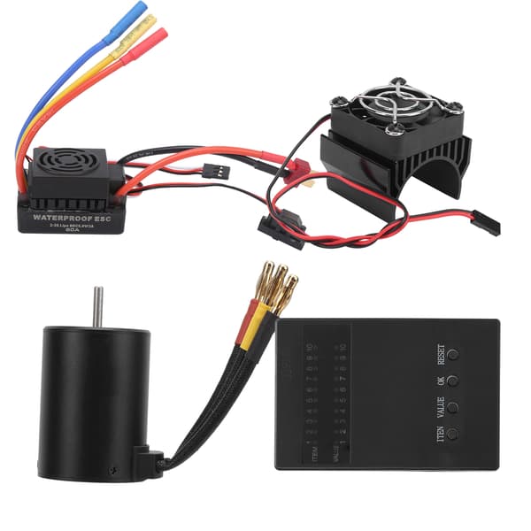 3650 4500KV Borstlös Motor 60A ESC Programmeringskort Kylfläns Kombinationsset för 1/8 1/10 RC Bil