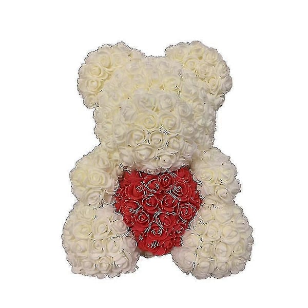 Dropshipping 40 cm Rose Bjørn Hjerte Kunstig Blomst Rose Teddybjørn Til Kvinder Valentinsdag Bryllup Fødselsdag Julegave CreamRedH 40CM