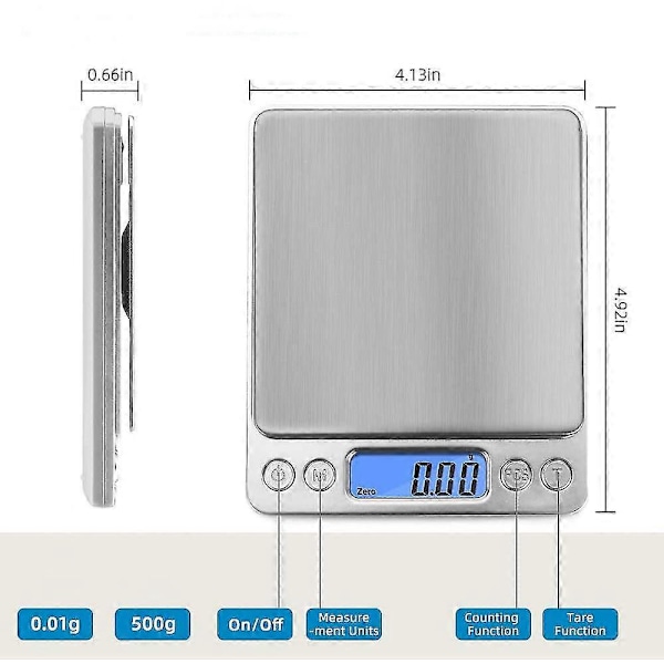 Digital Gramvåg 500g 0.01g Köksvåg Hög Precision Silver