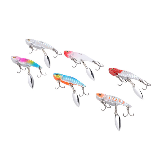6 stk. 5 cm kunstig Vib fiske lokkemad, strømlinet design, 3D øjne, synkende ske lokkemad