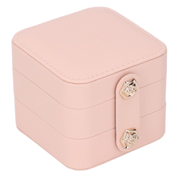 Smykkeæske Pink Bærbar Multi Layer PU Læder Smykke Rejsetaske til Hjem Ring Øreringe Halskæde