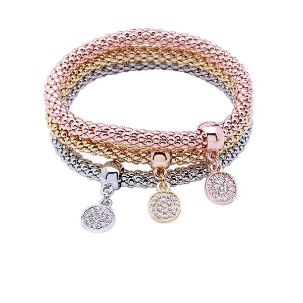 3 st armband mode legering inlagd diamant elastisk rund män kvinnor handledstillbehör
