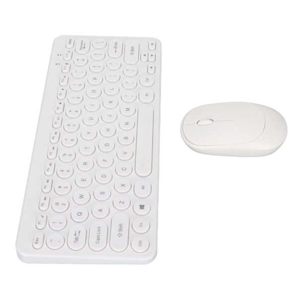 Tangentbord Mus Combo 2.4G trådlösa runda knappsatser Ergonomisk design Tyst mus USB mottagare Tangentbord och mus vit