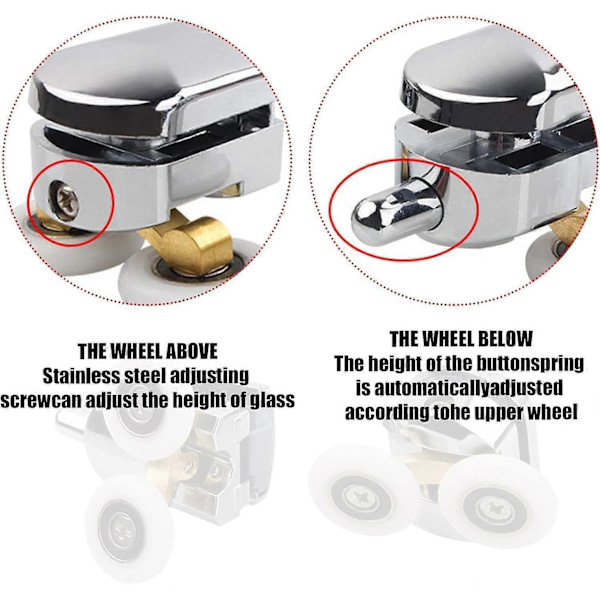 Dusjdør dobbel rulletrinse 4 stk/sett 23mm hjuldiameter belagt legering fast trinse baderom reservedeler