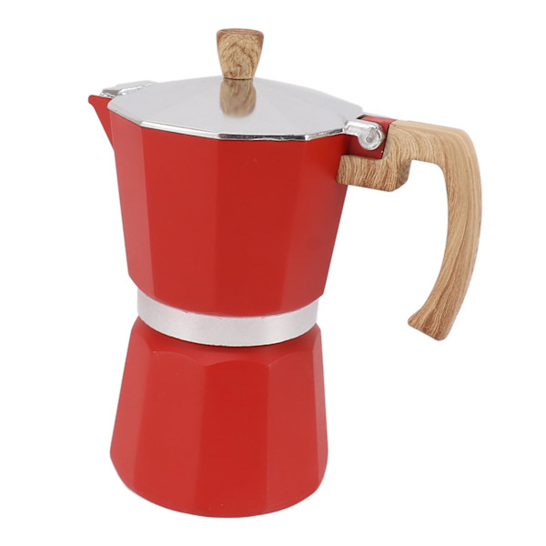 Moka-kahvinkeitin, alumiiniseos, nopea lämmitys, mukava kahva, kahdeksankulmainen kahvinkeitin, kaasu-, sähkö- ja liesitasolle, keittiö, punainen, 300 ml