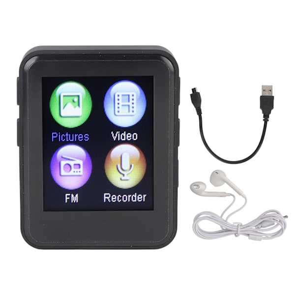 MP3-spiller 1,77 tommer TFT-fargeskjerm Multifunksjon Bluetooth 5.0 bærbar HiFi-musikkspiller for løping og gåing