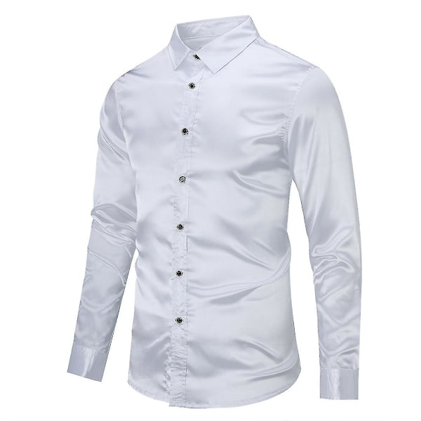 Miesten rento, valkoinen, kiiltävä, pitkähihainen, slim-fit-pukeutumispaita
