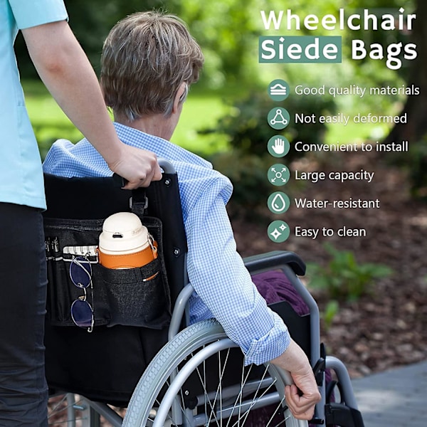 Tilbehør til kørestolsarmlæn, Sidetaske til rollator Opbevaring Kørestolstaske til rollator, rollator, elscooter