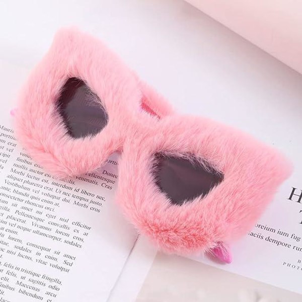 Plys Cat Eye Solbriller (Pink) Festbriller Til Kvinder Punk Soft Velvet Extra Large Dame UV400 Shade Håndlavede nyhedsbriller