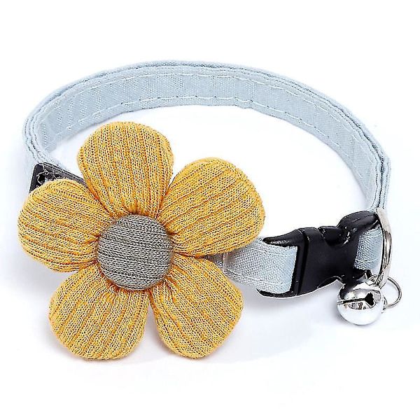 Katthalsband med klocka, hänge, rosett för små hundar (daisy/gul)