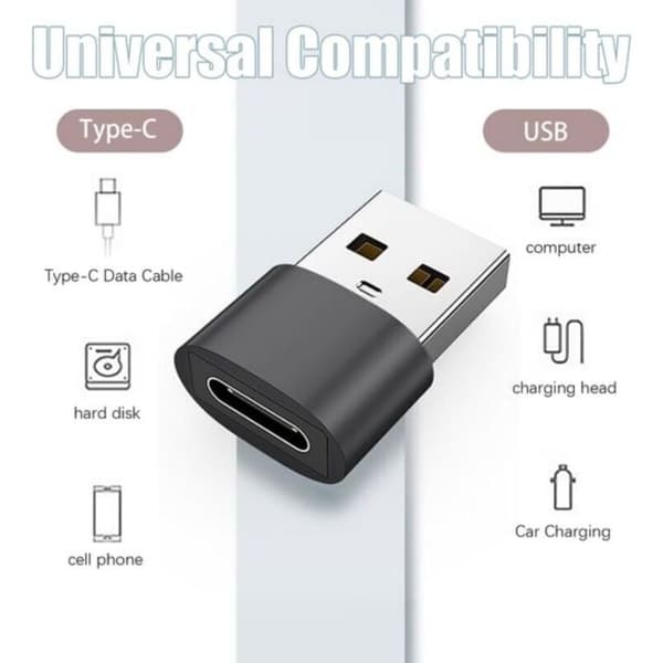 Pakke med 5 USB-C til USB-adaptere til dataoverførsel og hurtig opladning - Sort