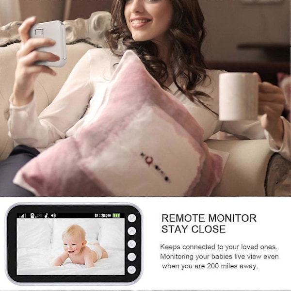 Video Babyalarm, 4,3 tommer IPS-skærm Babykameraalarm, EU-stik