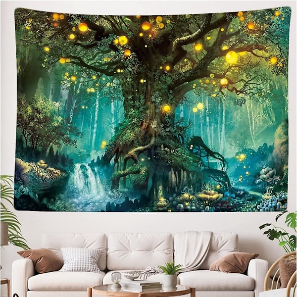 Dekorativ Väggbonad för Sovrum - Älvträd Magi Natur - 200 x 150 cm Stor - Tyg Tapet - Tapestry Estetisk Vägg - Panoramadekorati