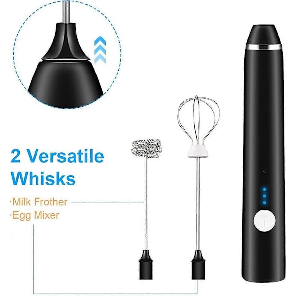 Melkeskummer, Dallfoll Kaffeskummer Elektrisk Visp, Håndholdt Melkeskummere USB Oppladbar, 3 Gir Justerbar Melkebobler for Latte, Cappuccino, H