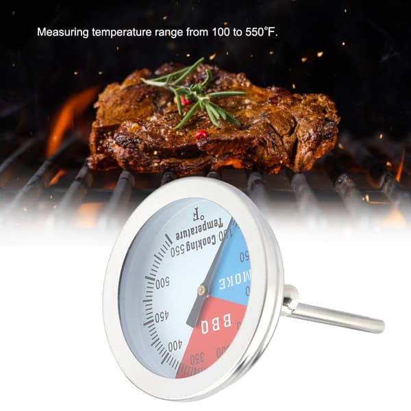 Grilltermometer i rustfrit stål 100-550℉ Rund hættetemperatur til grillovn