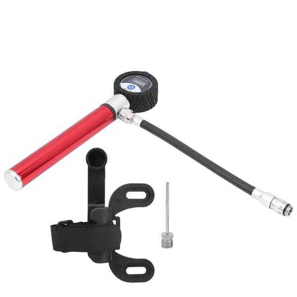 Bärbar cykelluftpump Manuell däckpump 120PSI Högtrycks LCD digital display Röd
