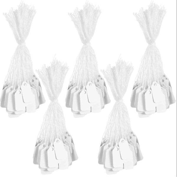 500-pack Vita Prislappar med Snöre för Kläder, Smycken, Ringar - 23 x 13mm