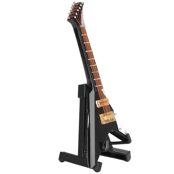 Gitarrdekoration Miniatyrprydnader V-formad Mini Musikinstrument Modell Present Svart 10cm