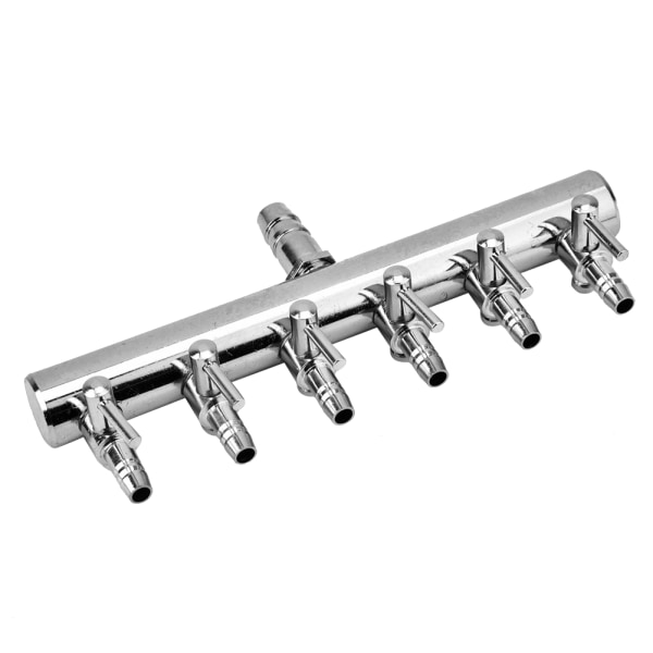 Akvarium fisketank luftstrømkontrollventil, rustfritt stål, 8 mm til 4 mm splitter 6 way