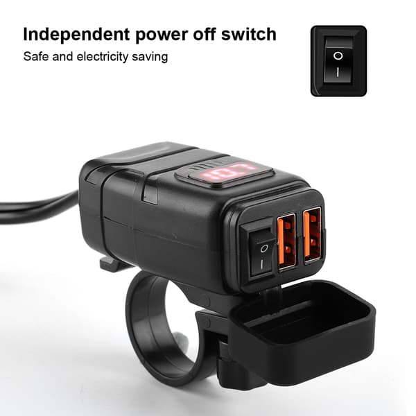 Vanntett Kvadratisk Hode Dobbel USB Telefon Rask Lading QC3.0 Av-Bryter LED Digitalt Display Voltmeter Rød