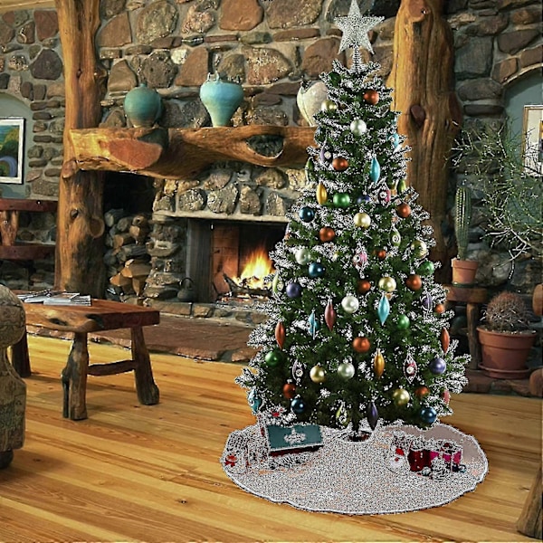Julgransmatta i säckväv med vita snöflingor, julgransfot, juldekorationer (khaki, 75 cm)