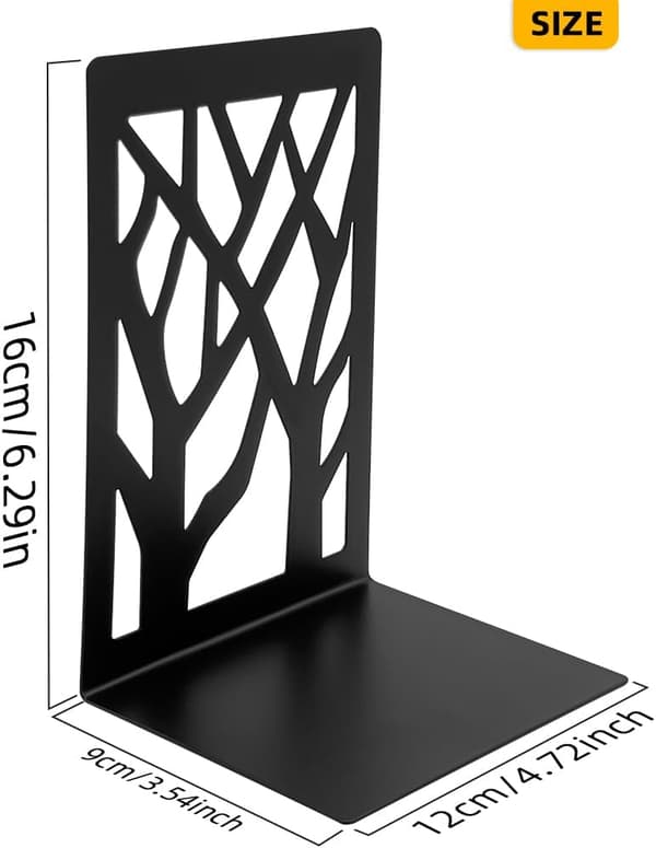 1 par bokstöd, 12 x 9 x 16 cm, svarta bokstöd, bokstöd för hyllor, bokstöd för tunga böcker, bokstöd för kontor/hem