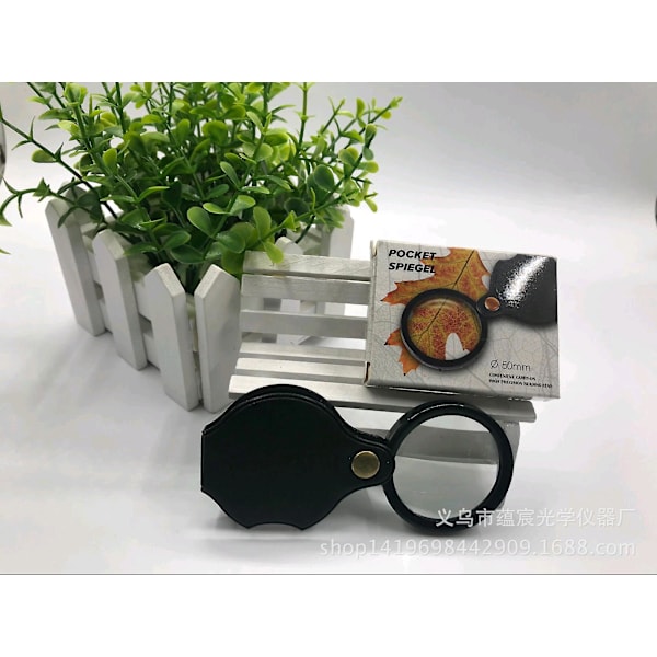 Fickförstoringsglas, 50mm 10X Mini Vikbart Förstoringsglas med Roterande Läderfodral för Hobby Vetenskapslektion Läsning, Svart
