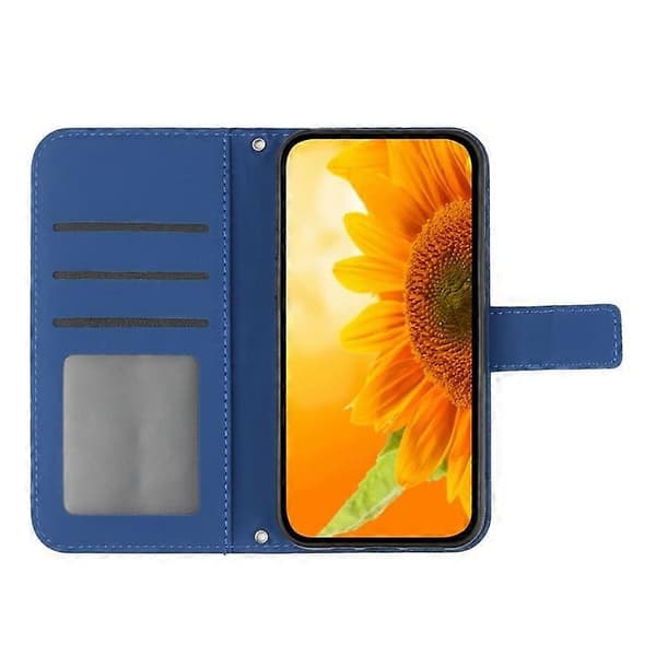 Kompatibel med Samsung Galaxy A17 Etui Solrosmönster Läder Plånboksfodral med Handledsrem Azure