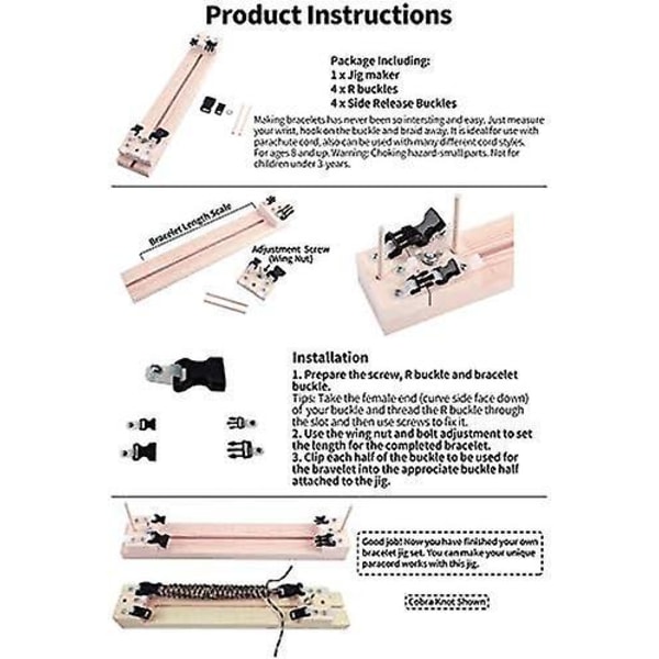 Træ Paracord armbåndsarmbånd Makerværktøj med gratis Hanks-løkker til faldskærmssnorfletning og vævning