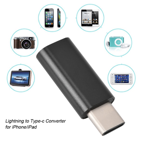 Mini bærbar lader Adapter Lightning til Type c Converter for iPhone IPad (svart)