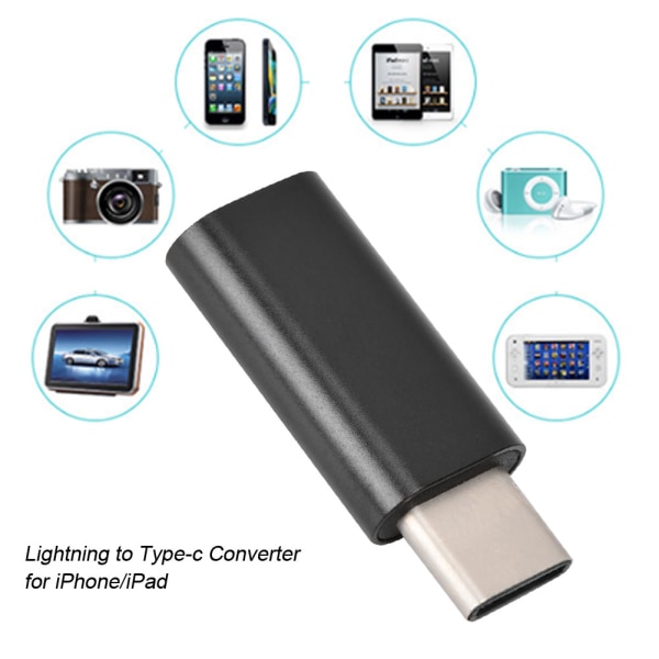 Mini bærbar opladeradapter Lightning til Type c Converter til iPhone IPad (sort)