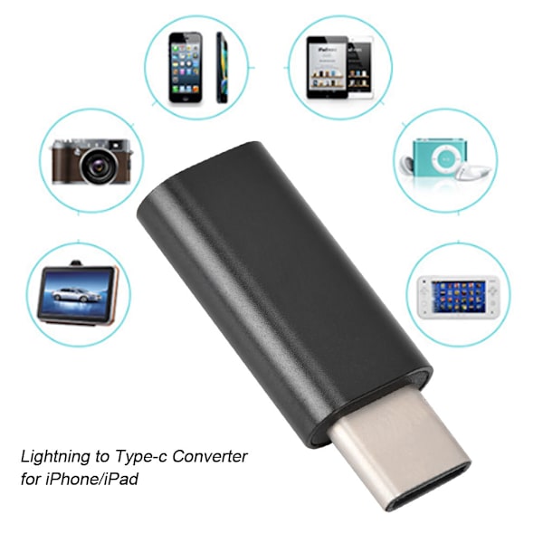 Mini kannettava laturisovitin Lightning to TypE c Converter iPhone IPadille (musta)