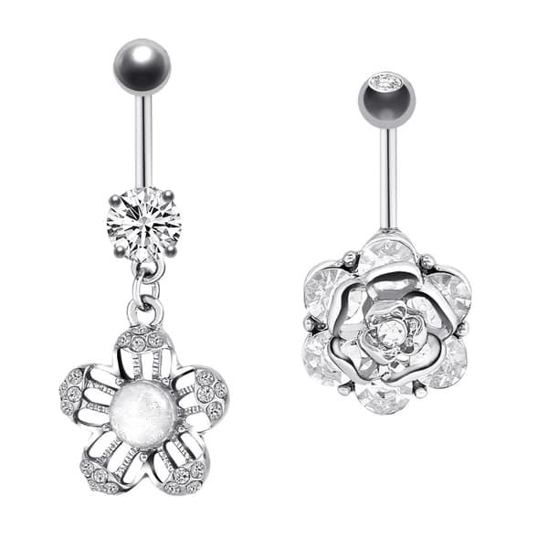 2 stk/sæt Blomster Navlering Barbell Rustfrit Stål Kropspiercing Smykker (Sølv)