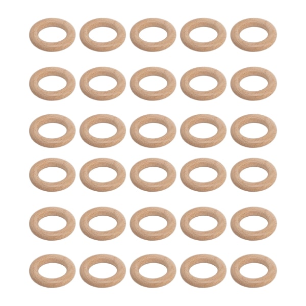 30 stk treringer uferdige solid bøk Finpolert enkel fargelegging Makrameringer for håndverk DIY dekorasjon 5 cm/2.0in
