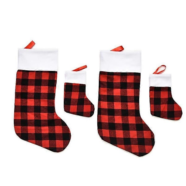 4 Stykker Jule Buffalo Plaid Strømpe Klassisk Strømpepynt Julestrømper Med Plysjmansjett For Familie Juleferie Festdekor