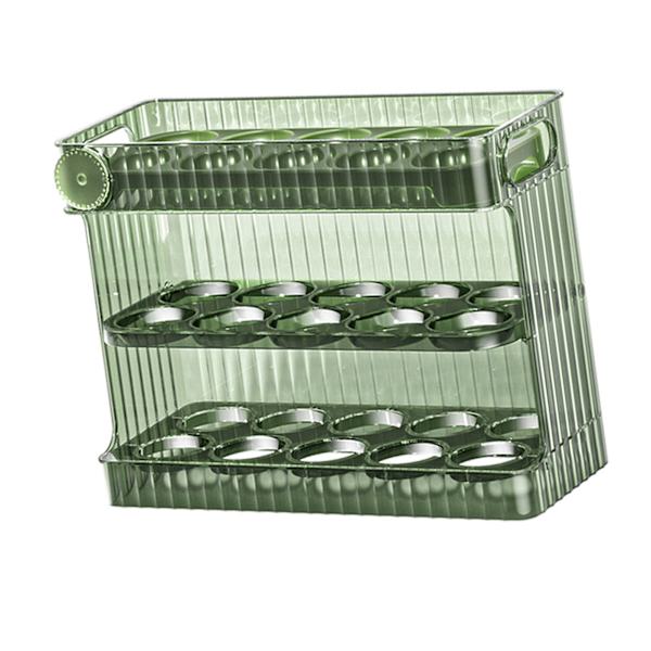 30 Count Flip Fridge Egg Tray Container PET Auto Keep Eggs Fresh Flip Egg Tray Container for Refrigerator Dooor Green