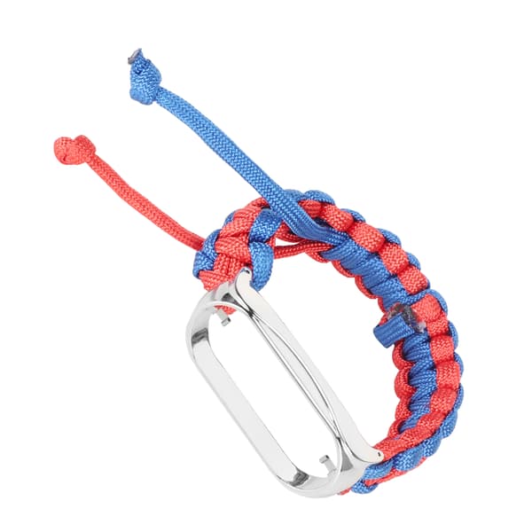 2 i 1 Flätad Loop Armband för Mi Band 7 Justerbart Stretchigt Nylon Andningsbart Sportarmband med Metallram Blå Röd