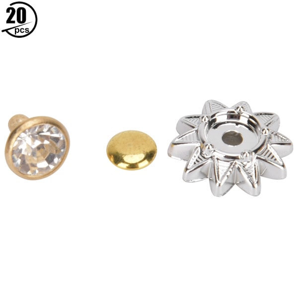 20 set solrosformade nitar kit kläder väskor DIY dekoration glas diamant nitar vit glas diamant