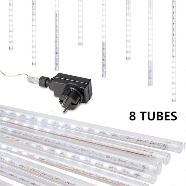 Meteorregn Ljus, 30cm 8 Rör 192 LEDs Utomhus Julbelysning, IP55 Vattentäta Meteorregn Ljus för Julfest Bröllop Trädgård Trä Deko