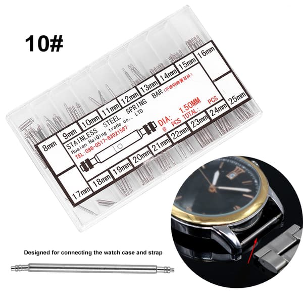 Urrem af rustfrit stål, fjederstang, forbindelsesled, armbåndsur, rem, fastgørelsesstift, reparationsværktøj 10#