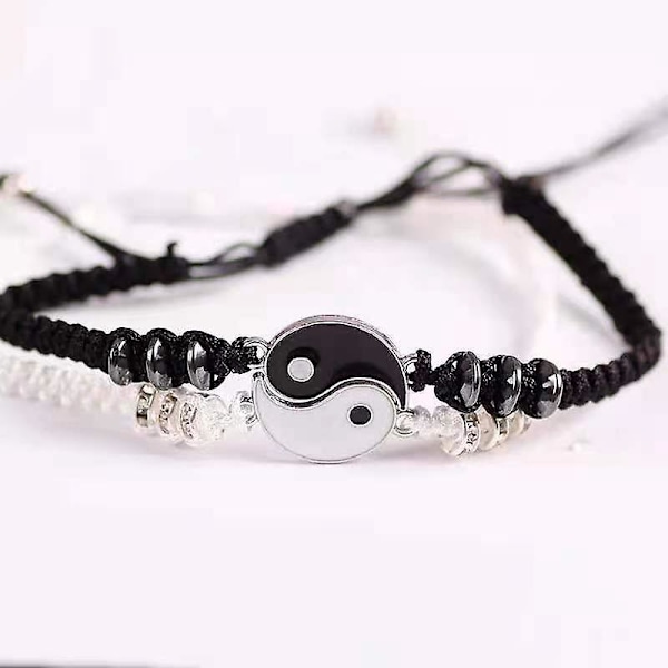 Matching Yin Yang Adjustable Cord Bracelets for Friendship and Love