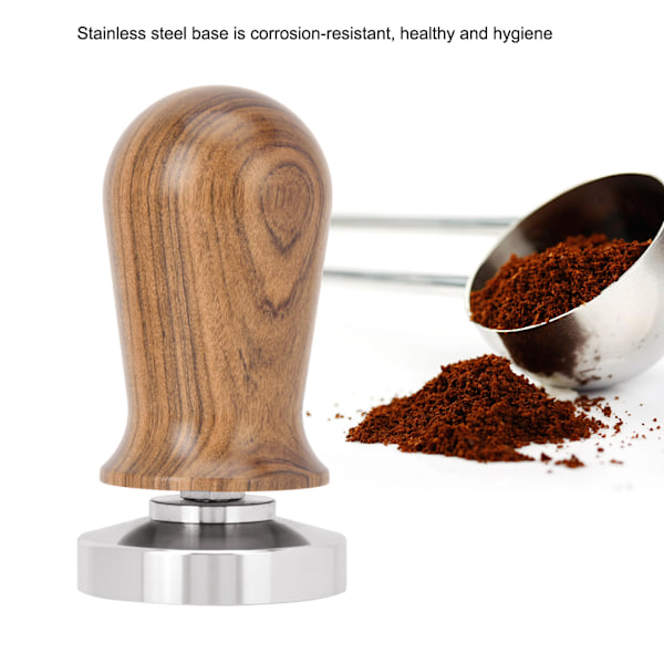 Kaffe Tamper i Træ med Flade Bund i Rustfrit Stål (58mm)