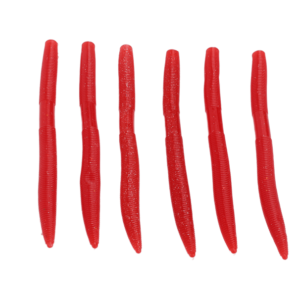 6 stk/sett Noodle Worm fiske agn, bitresistent PVC myk maggot meitemark kunstig agn mørkerød