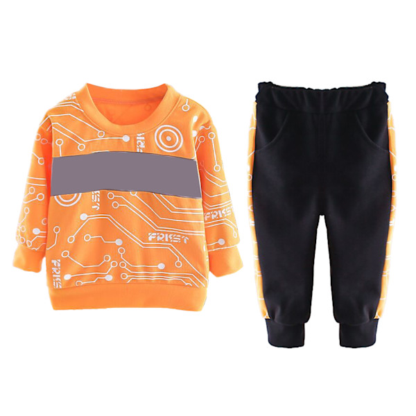 Barn Pullover Sweatshirt Set för Pojkar Bokstavstryck Mjuk Hudvänlig Ekologisk 2 Delar Outfits för Dagligt Liv Utomhus Orange 100cm/39.37in