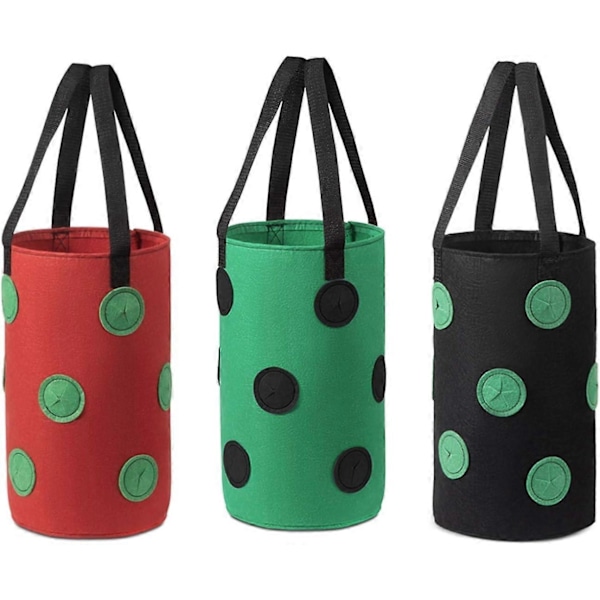 Sæt med 2 hængende jordbærdyrkningsposer med 13 huller i non-woven stof til aromatiske planter