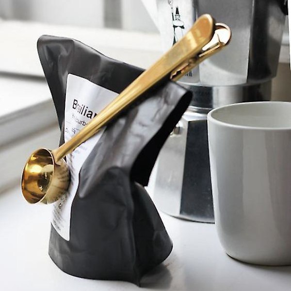 Kaffebön- och tesked med påse-klämma - Rostfritt stål