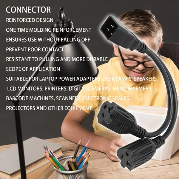 IEC320 C20 til 5 20R strømkabel Universal Standard Y-splitter strømadapterkabel til computer HDTV-skærm 0,3 m
