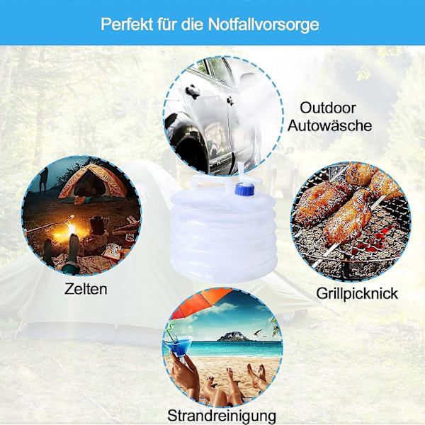Hopfällbar vattenbehållare, vattenbehållare med kran, vattenbehållare camping 10L, hopfällbart vatten